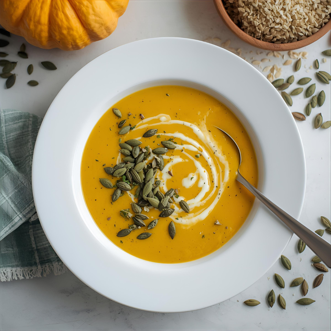 Kürbis-Creme-Suppe mit Kürbiskernöl & Balsamico-Topping