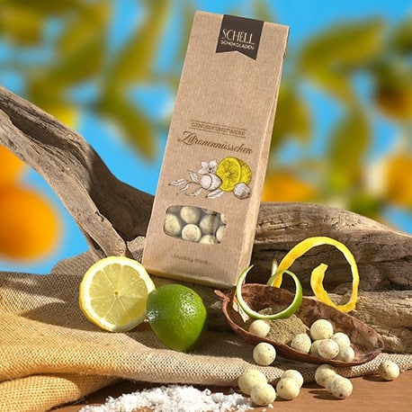Zitronennüsschen – Preisgekrönte Haselnüsse in weißer Schokolade mit Zitrone & Fleur de Sel