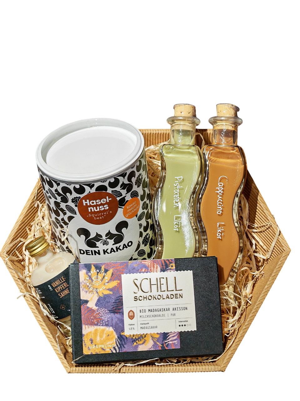 Geschenkkorb für Schleckermäuler – Schokolade & Likör
