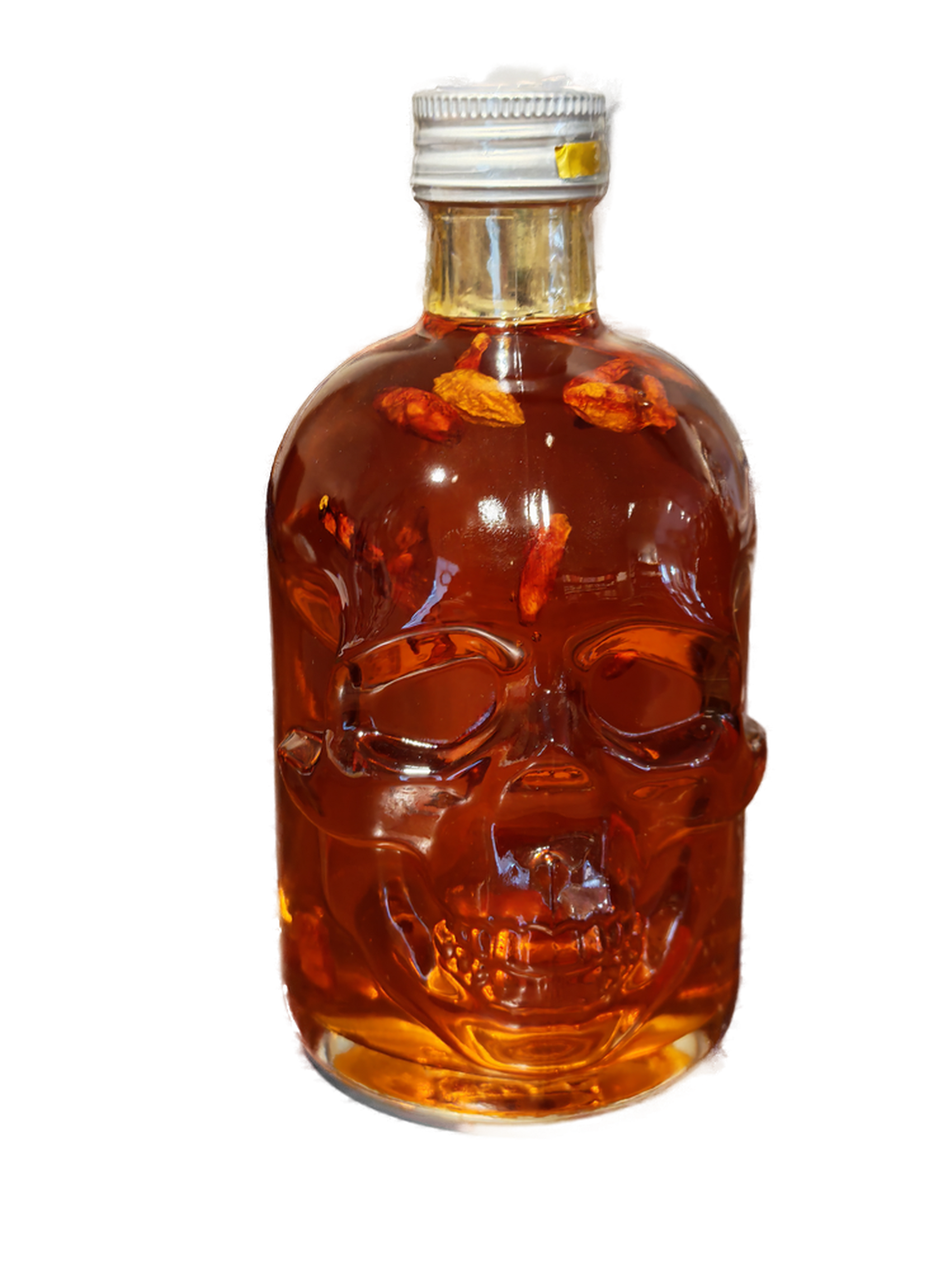 Chili Olivenöl mit Bird’s Eye Chili in Totenkopf-Flasche